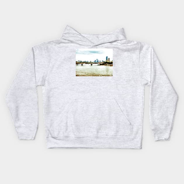 Red Buses and Blue Buildings Kids Hoodie by PictureNZ